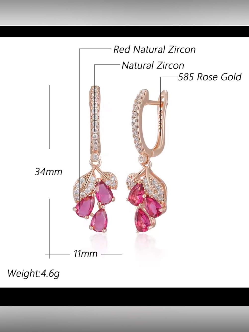 Rose Gold plated Pink Crystal Teardrop Dangle Earrings - Elegant Women Jewelry - Picture 2 of 9
